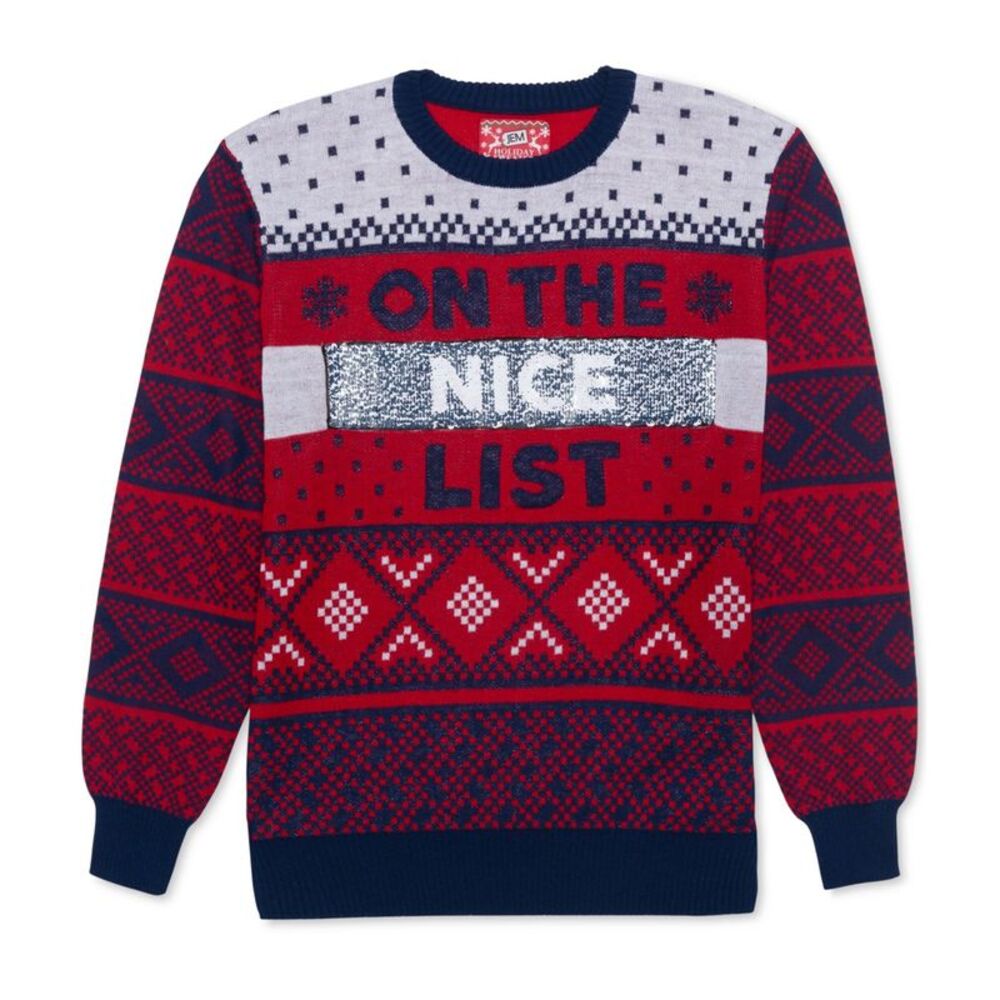 Jem Mens Naughty-Nice List Pullover Sweater, Red, XL, DM